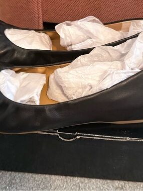 J. Crew Black Leather Rounded-Toe Ballet Flats